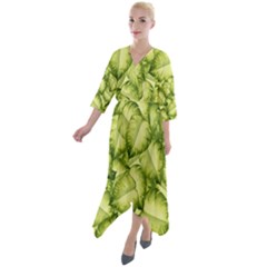 Seamless-pattern-with-green-leaves Quarter Sleeve Wrap Front Maxi Dress by Amaryn4rt