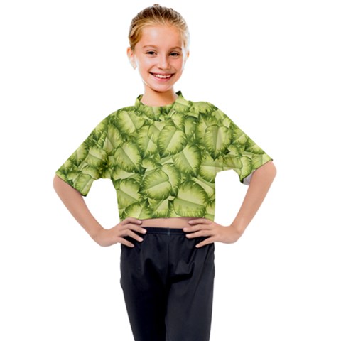 Seamless-pattern-with-green-leaves Kids Mock Neck T-shirt by Amaryn4rt