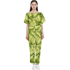 Seamless-pattern-with-green-leaves Batwing Lightweight Chiffon Jumpsuit by Amaryn4rt