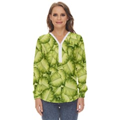 Seamless-pattern-with-green-leaves Zip Up Long Sleeve Blouse