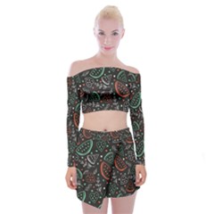 Seamless-vector-pattern-with-watermelons-mint -- Off Shoulder Top With Mini Skirt Set by Amaryn4rt