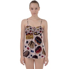 Seamless-pattern-with-sweet-cakes-berries Babydoll Tankini Top