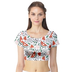 Seamless-vector-pattern-with-watermelons-mint Short Sleeve Crop Top by Amaryn4rt