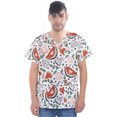 Seamless-vector-pattern-with-watermelons-mint Men s V-neck Scrub Top