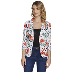 Seamless-vector-pattern-with-watermelons-mint Women s One-button 3/4 Sleeve Short Jacket