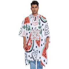 Seamless-vector-pattern-with-watermelons-mint Men s Hooded Rain Ponchos