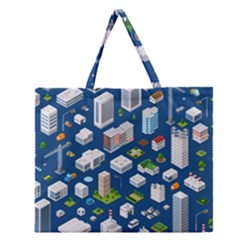 Isometric-seamless-pattern-megapolis Zipper Large Tote Bag by Amaryn4rt