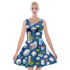 Isometric-seamless-pattern-megapolis Velvet Skater Dress by Amaryn4rt