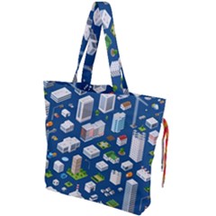 Isometric-seamless-pattern-megapolis Drawstring Tote Bag by Amaryn4rt