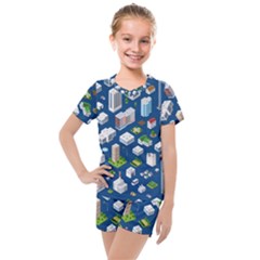 Isometric-seamless-pattern-megapolis Kids  Mesh T-shirt And Shorts Set