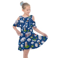 Isometric-seamless-pattern-megapolis Kids  Shoulder Cutout Chiffon Dress by Amaryn4rt