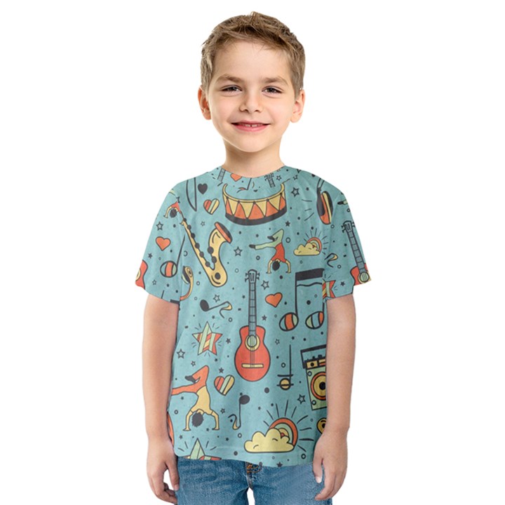 Seamless-pattern-musical-instruments-notes-headphones-player Kids  Sport Mesh T-Shirt