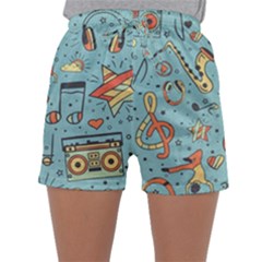 Seamless-pattern-musical-instruments-notes-headphones-player Sleepwear Shorts by Amaryn4rt