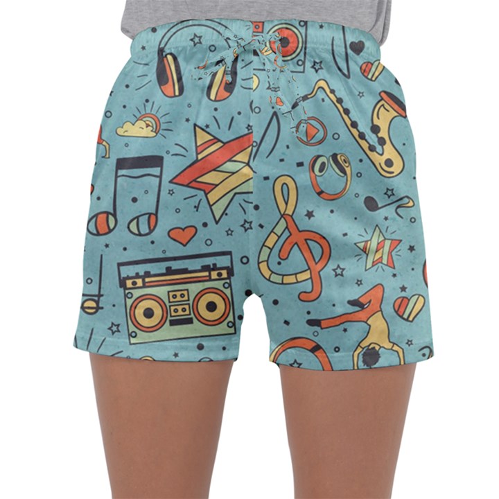 Seamless-pattern-musical-instruments-notes-headphones-player Sleepwear Shorts