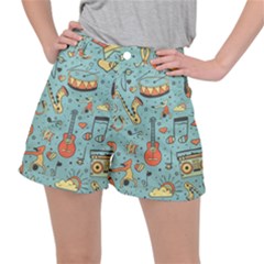 Seamless-pattern-musical-instruments-notes-headphones-player Women s Ripstop Shorts by Amaryn4rt