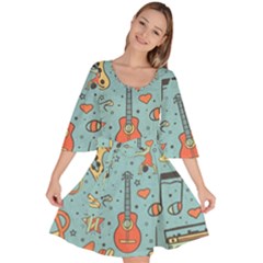 Seamless-pattern-musical-instruments-notes-headphones-player Velour Kimono Dress by Amaryn4rt