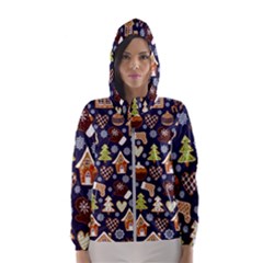 Winter-seamless-patterns-with-gingerbread-cookies-holiday-background Women s Hooded Windbreaker by Amaryn4rt