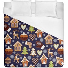 Winter-seamless-patterns-with-gingerbread-cookies-holiday-background Duvet Cover (king Size) by Amaryn4rt