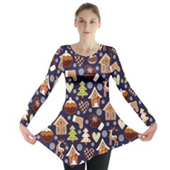 Winter-seamless-patterns-with-gingerbread-cookies-holiday-background Long Sleeve Tunic 