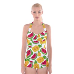 Watermelon-pattern-se-fruit-summer Boyleg Halter Swimsuit  by Amaryn4rt