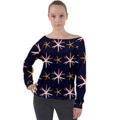 Sea-stars-pattern-sea-texture Off Shoulder Long Sleeve Velour Top