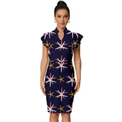 Sea-stars-pattern-sea-texture Vintage Frill Sleeve V-neck Bodycon Dress by Amaryn4rt