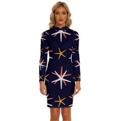 Sea-stars-pattern-sea-texture Long Sleeve Shirt Collar Bodycon Dress by Amaryn4rt