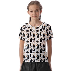 Black-cat-star-christmas-tree Kids  Frill Chiffon Blouse by Amaryn4rt