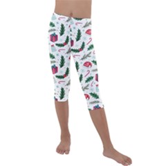 Christmas-background Kids  Lightweight Velour Capri Leggings 