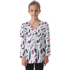 Christmas-background Kids  V Neck Casual Top by Amaryn4rt