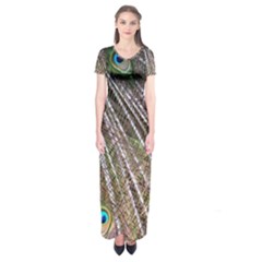 Peacock-feathers-pattern-colorful Short Sleeve Maxi Dress by Amaryn4rt