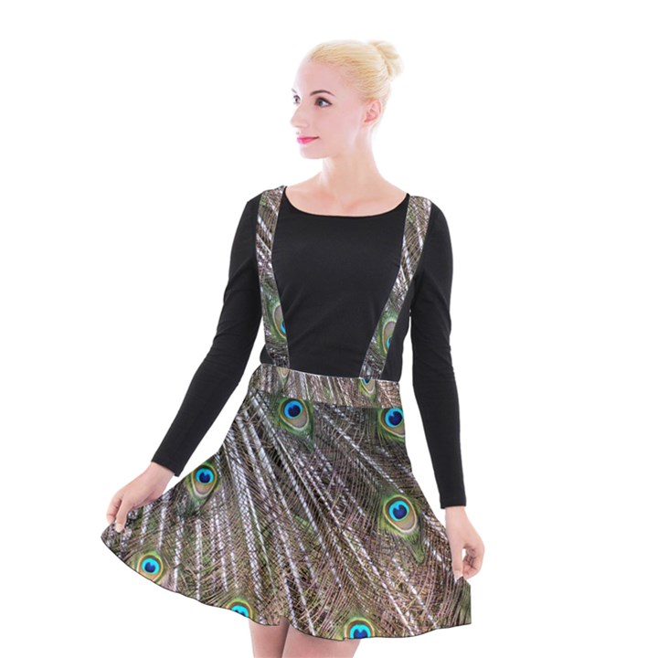 Peacock-feathers-pattern-colorful Suspender Skater Skirt