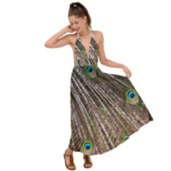 Peacock-feathers-pattern-colorful Backless Maxi Beach Dress by Amaryn4rt