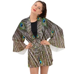 Peacock-feathers-pattern-colorful Long Sleeve Kimono by Amaryn4rt