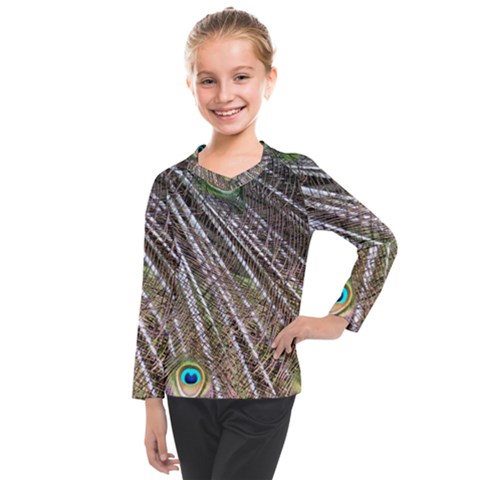 Peacock-feathers-pattern-colorful Kids  Long Mesh T-shirt by Amaryn4rt