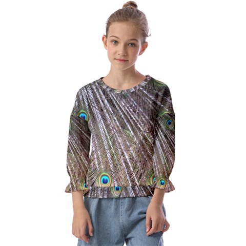 Peacock-feathers-pattern-colorful Kids  Cuff Sleeve Top by Amaryn4rt