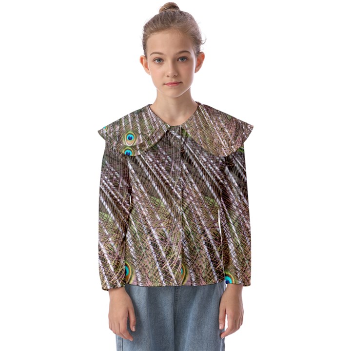 Peacock-feathers-pattern-colorful Kids  Peter Pan Collar Blouse