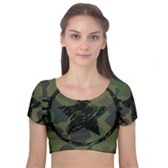 Military-camouflage-design Velvet Short Sleeve Crop Top  by Amaryn4rt