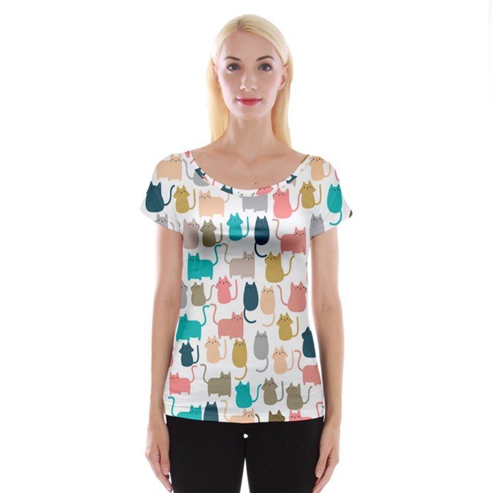 Cute-seamless-pattern-happy-kitty-kitten-cat Cap Sleeve Top