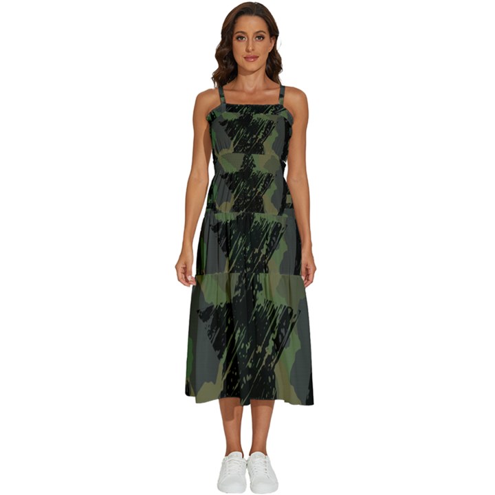 Military-camouflage-design Sleeveless Shoulder Straps Boho Dress