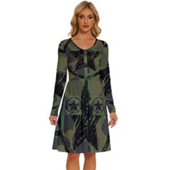 Military-camouflage-design Long Sleeve Dress With Pocket by Amaryn4rt