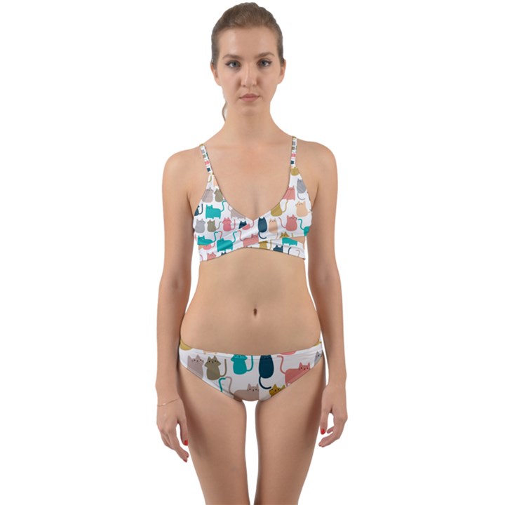 Cute-seamless-pattern-happy-kitty-kitten-cat Wrap Around Bikini Set