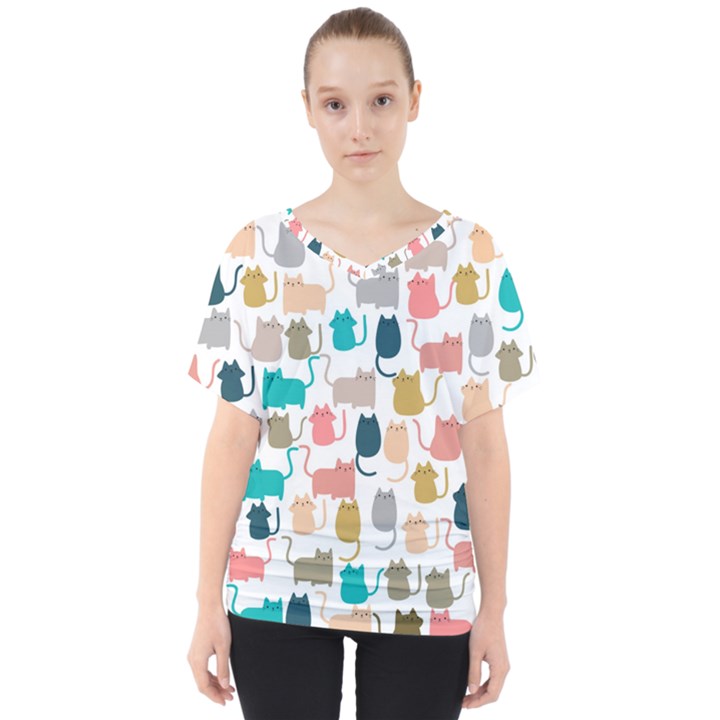 Cute-seamless-pattern-happy-kitty-kitten-cat V-Neck Dolman Drape Top