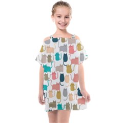 Cute-seamless-pattern-happy-kitty-kitten-cat Kids  One Piece Chiffon Dress by Amaryn4rt