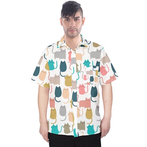 Cute-seamless-pattern-happy-kitty-kitten-cat Men s Hawaii Shirt by Amaryn4rt