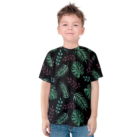 Abstract-seamless-pattern-with-tropical-leaves-hand-draw-texture-vector Kids  Cotton T-shirt by Amaryn4rt