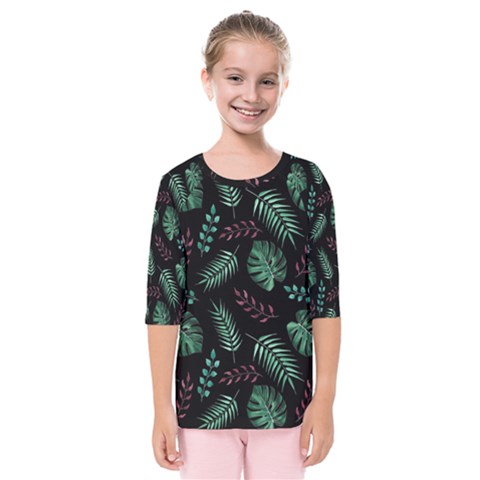 Abstract-seamless-pattern-with-tropical-leaves-hand-draw-texture-vector Kids  Quarter Sleeve Raglan T-shirt by Amaryn4rt