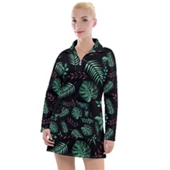 Abstract-seamless-pattern-with-tropical-leaves-hand-draw-texture-vector Women s Long Sleeve Casual Dress