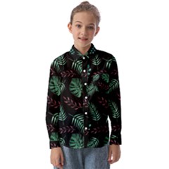 Abstract-seamless-pattern-with-tropical-leaves-hand-draw-texture-vector Kids  Long Sleeve Shirt by Amaryn4rt