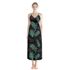 Abstract-seamless-pattern-with-tropical-leaves-hand-draw-texture-vector Button Up Chiffon Maxi Dress